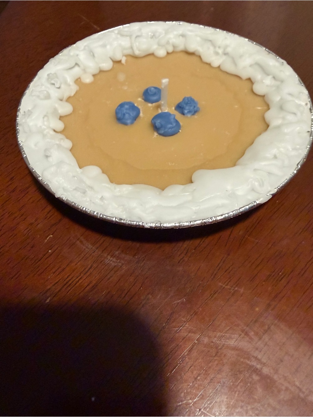 Handmade Sandalwood Scented Pie Candle with Blue Accents